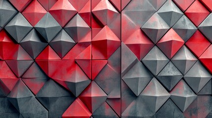 Matte triangular tiles with subtle depth, red and gray gradient color scheme generative ai