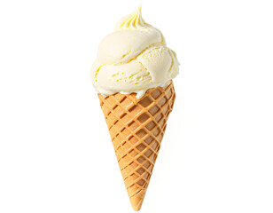 Vanilla Ice Cream Cone with Waffle Cone on Transparent Background