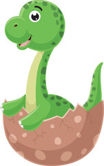 Cartoon baby brontosaurus hatching from egg