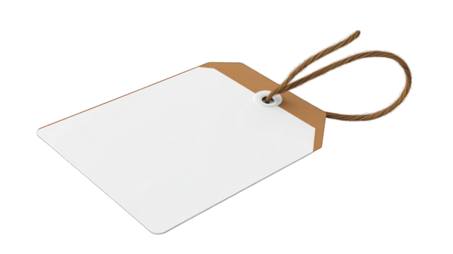 white and brown blank price tag 3d render icon isolated on white background