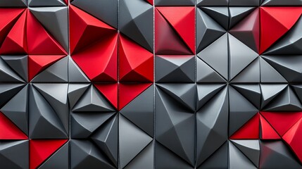Matte triangular tiles with subtle depth, red and gray gradient color scheme generative ai