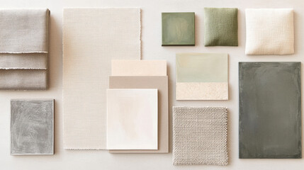A collection of fabric swatches in soothing earthy tones for design inspiration.