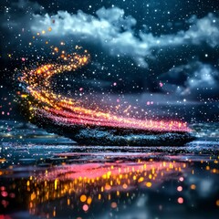 Fototapeta premium Glowing Sparkles Trail Across Night Sky