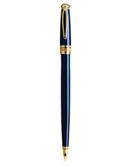 Naklejka premium Elegant black fountain pen with gold accents on a transparent background