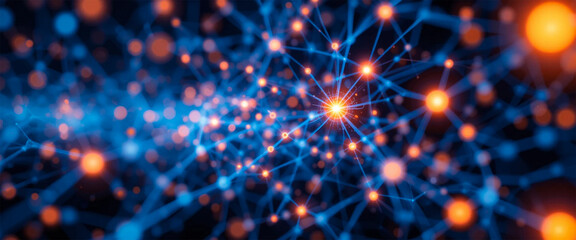 Digital network with glowing blue nodes