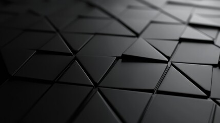Triangular tiles in matte black with slight details in shadows, generative ai