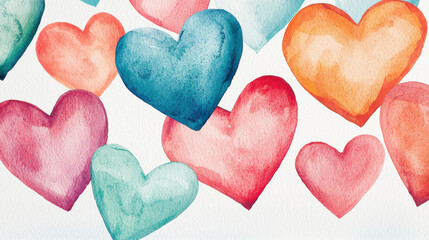 Obraz premium Colorful watercolor hearts in various sizes, symbolizing love and affection.