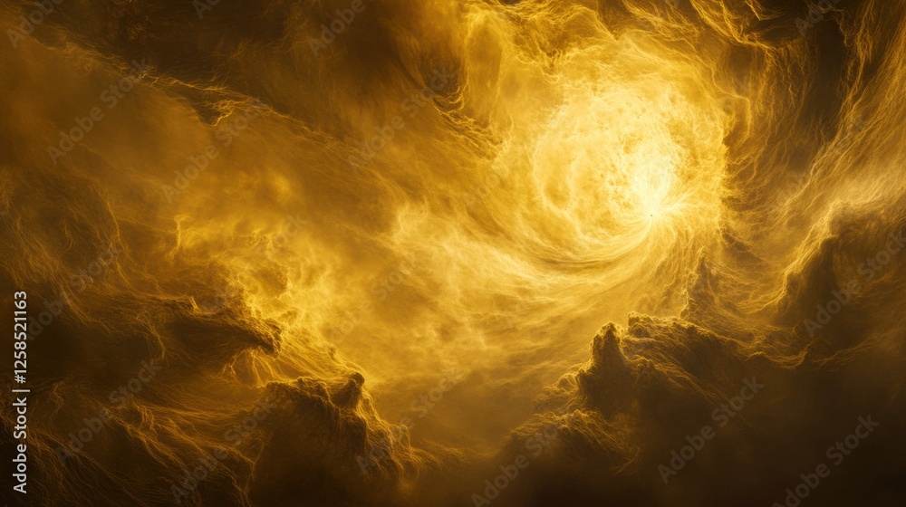 Poster Swirling yellow and gray clouds of Venus in a dense atmosphere illuminated by glowing sunlight. Generative AI