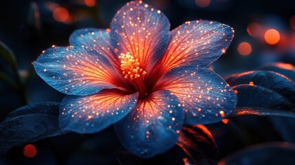 Glowing flower, dark garden, bokeh, magic