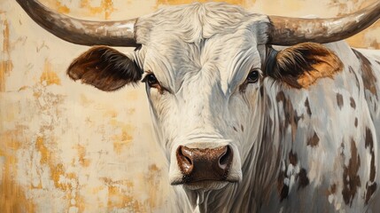 Majestic Texas Longhorn: A Study in White and Brown