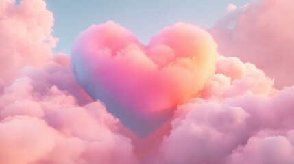 Fototapeta premium Ethereal Sky Heart a Colorful Pastel Cloudscape Dreamy Valentine s Day Fantasy Backdrop Render