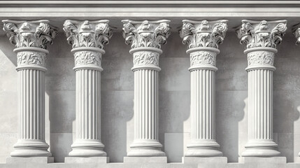 Fototapeta premium Antique pillars set isolated on white background. Ancient classic stone columns of roman or greece architecture with twisted and groove ornament for interior facade design Realistic 3d vector mockup