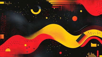 Abstract red yellow black wave background.