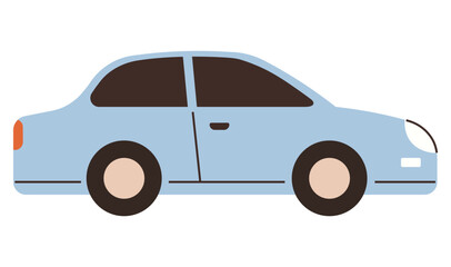 Blue compact car with rounded contours, black-tinted windows, and beige wheels, highlighting simplicity. Ideal for transportation, vehicle design, urban mobility, travel, eco-friendly concepts