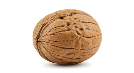 Close-up of a Walnut in Shell Against White Background Studio Shot