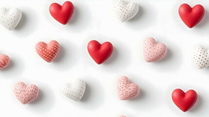 Fototapeta premium Red Pink White Heart Shaped Candies on White Background