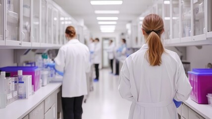 A biotechnology lab with scientists focusing on pediatric vaccine research