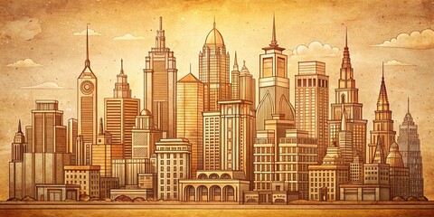 Fototapeta premium Vintage City Skyline Organic Line Art Illustration Background Stock Photo