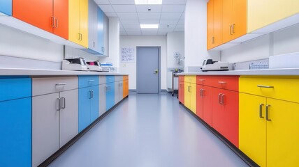A child-friendly lab with bright colors, where vaccine research is conducted