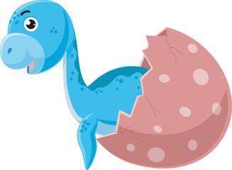 Cartoon baby plesiosaurus hatching from egg