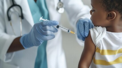 A pediatric doctor administering a vaccine to a child during a clinical trial