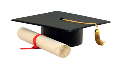 3d graduation ceremony hat with degree or diploma