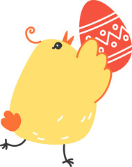 Little Yellow Chick Holding a Painted Easter Egg