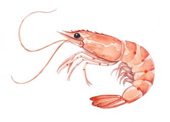 Shrimps , seafood, crustacean , watercolor , food illustrations
