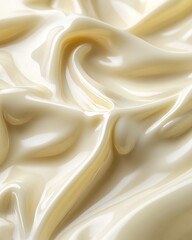 Fototapeta premium Melted white chocolate creating smooth, glossy ripples in a rich, creamy texture. Generative AI