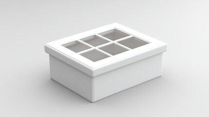 Rectangular white cardboard box with a window. 3D render