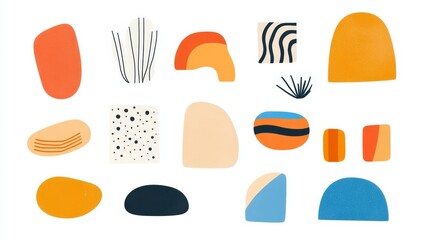 Colorful abstract shapes arranged in a creative layout showcasing modern design aesthetics in a minimalist style