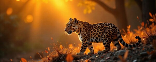 Warm golden light falls on a vibrant leopard skin texture , wildstyle, natural fiber, leopardskin