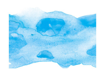 Watercolor line of blue paint, splash, smear, blot, abstraction. Used for a variety of design and decoration. Strokes of paint, lines, splash. Horizontal line,background. Blue sea, Hill, fog mountain