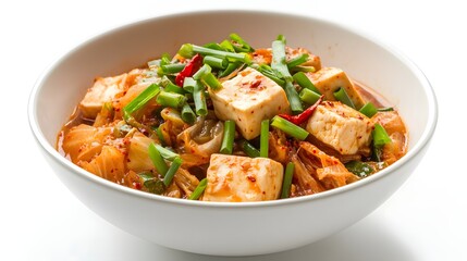 A Bowl of Spicy Korean Kimchi Stew with Tofu and Green Onions