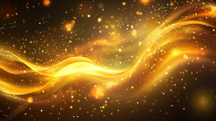 Dynamic and vibrant abstract background with flowing golden waves and sparkling particles. Perfect for creative projects and digital art.