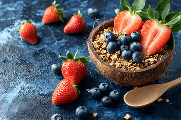 Healthy Granola Bowl with Berries & Strawberries, a Delicious and Nutritious Breakfast Option.