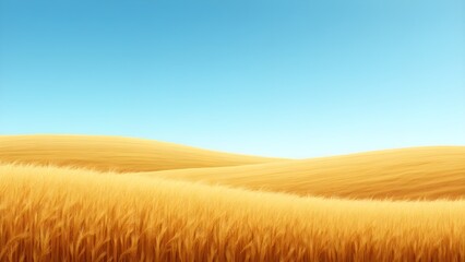 Obraz premium Serene wheat field swaying under a bright blue sky, capturing a sunny summer day, symbolizing nature, agriculture, growth, and harvest.