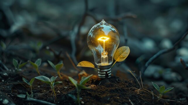 A backdrop with bright illumination in the dark, ideal for scientific and educational projects related to innovation and ecology.