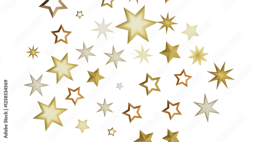 Aufkleber A collection of golden stars on a black background. The stars are of different sizes and are arranged in a random pattern.