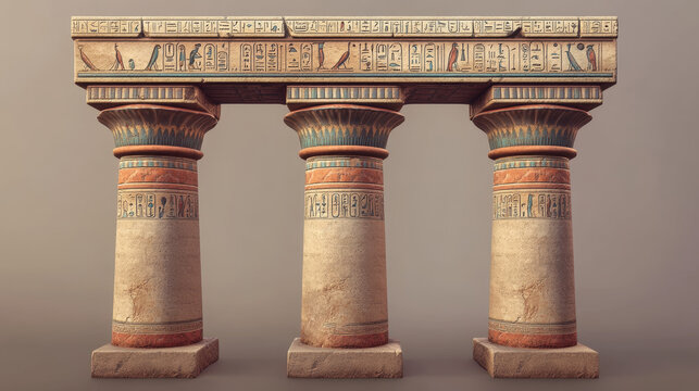 Ancient Egypt white temple column or stone pillar with traditional pattern cartoon vector illustration. Element of architecture with Egyptian hieroglyphs, graphical user interface for game design