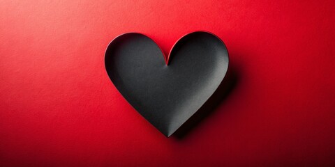 Black Paper Heart Cutout on Red Background - Aerial View