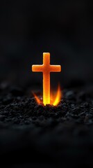 Fiery Cross Standing Tall in Darkness Symbol of Faith Hope and Endurance During Hardship Period