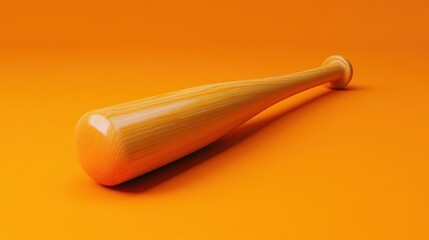 Wooden Baseball Bat on Orange Background: A Sport Equipment Close-up