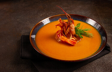 shrimp cream soup, bisque soup, French cuisine, homemade, no people,