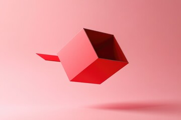 red gift box floating in the air, solid color background, minimalism,