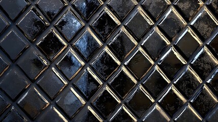 Fototapeta premium Abstract Black Rhombus Tile Pattern Background, Glossy and Smooth Surface Texture, Modern Elegant Design