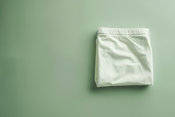 An ad layout with a precisely packed white&nbsp;pair of shorts over a pale green setting&nbsp;depicting cotton fabrics lovely hue and space, Generative AI.