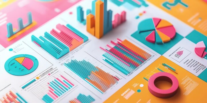 A creative infographic displaying statistics in colorful geometric shapes and icons.