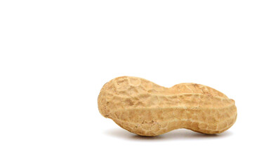 Dried peanuts in closeup on white