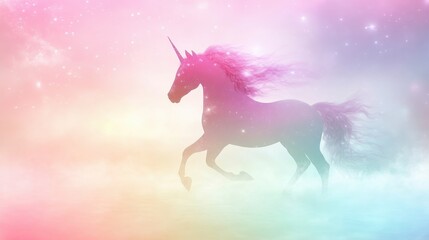 Pastel Celestial Unicorn Galloping in Dreamy Ethereal Haze